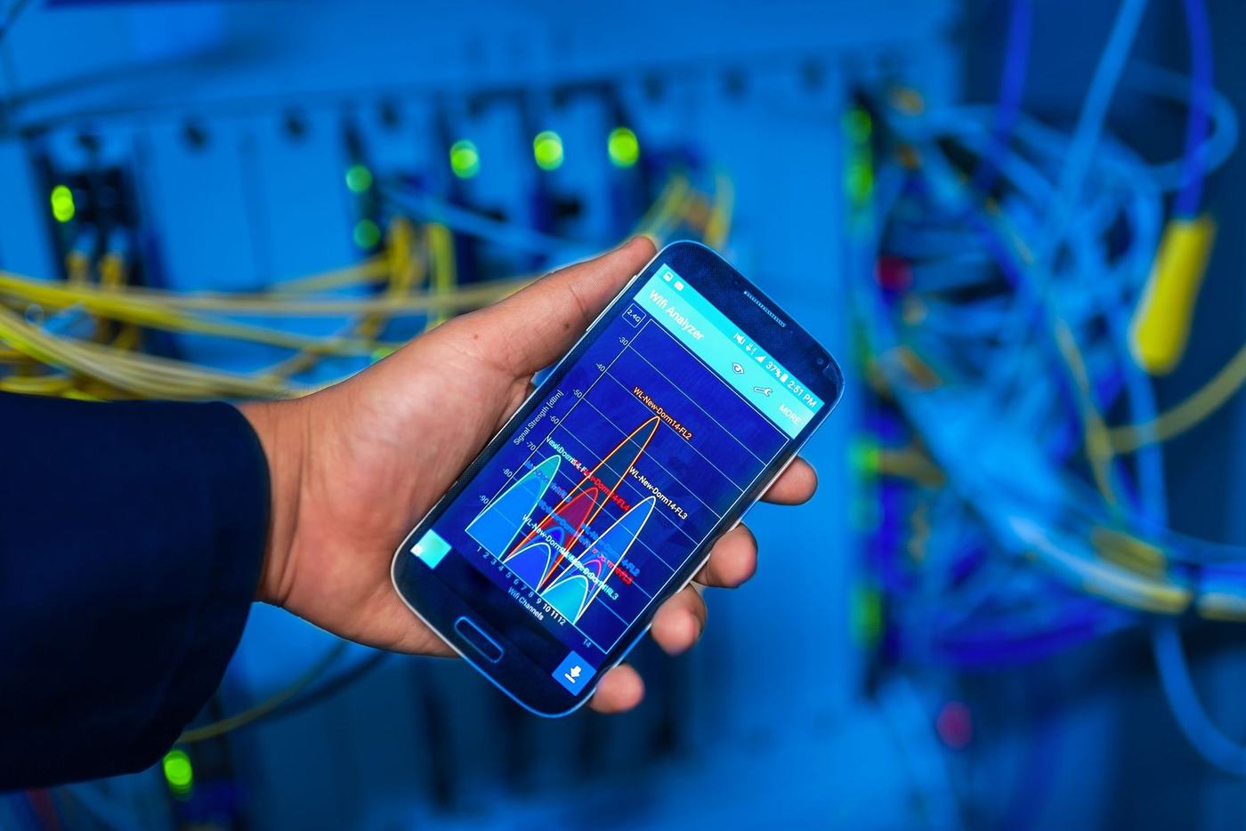 A phone held up to a rack during a RackTrack sweep
